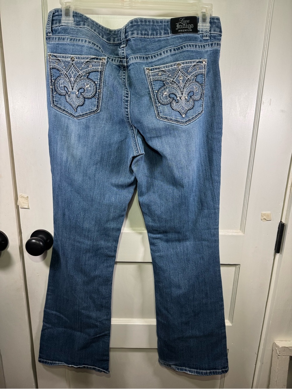 Love Indigo Light Blue Bootcut Jeans with Embellished Back Pockets